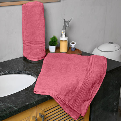 Pink Carnation Solid Cotton 550 GSM Bath Towel Set of 2 | 150 × 75 cm