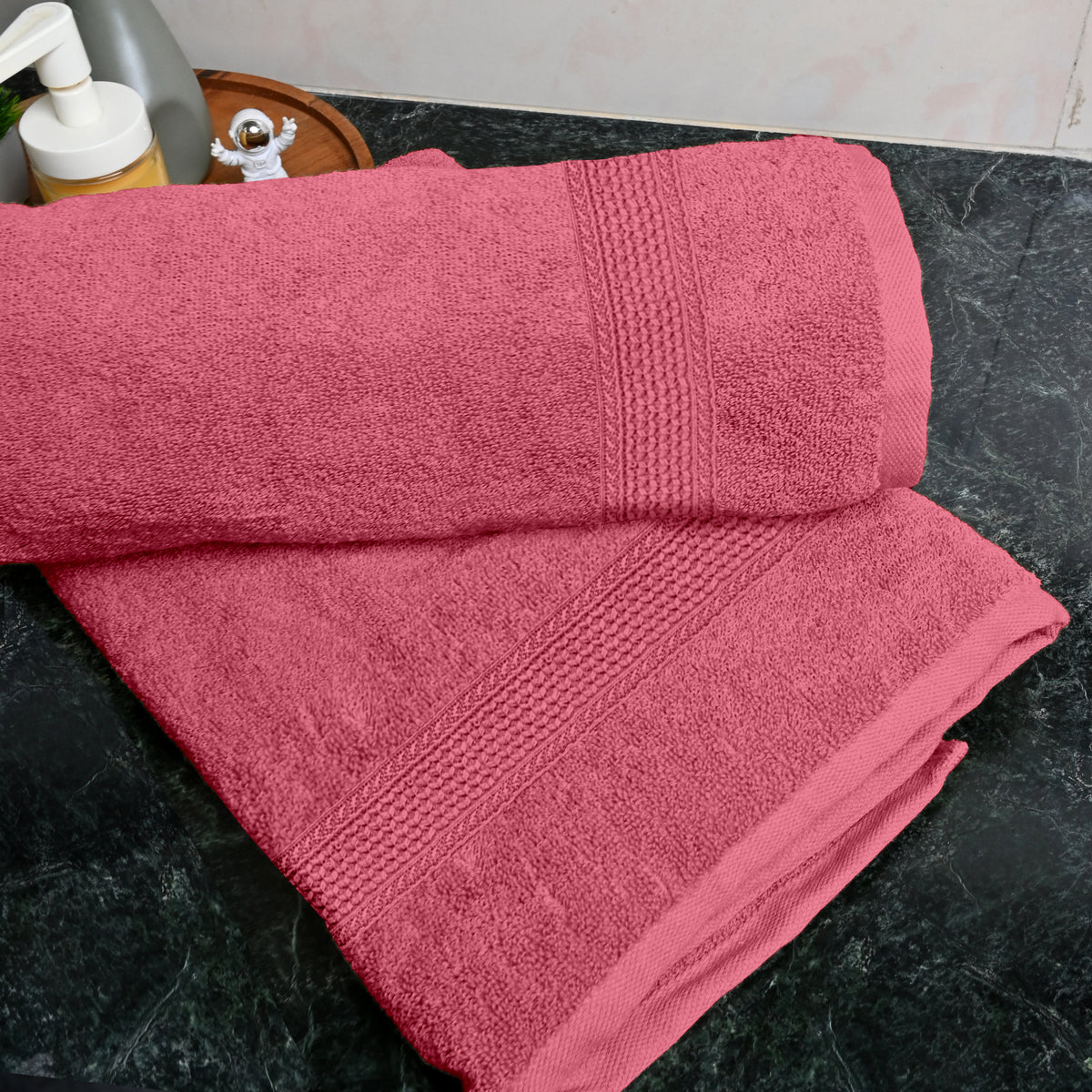 Pink Carnation Solid Cotton 550 GSM Bath Towel Set of 2 | 150 × 75 cm