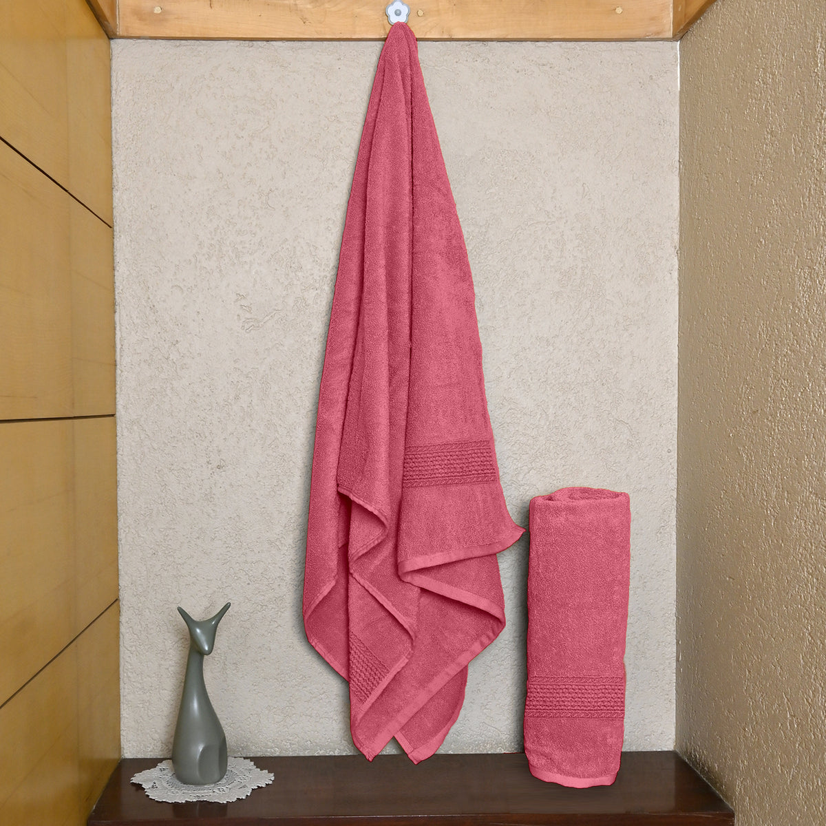 Pink Carnation Solid Cotton 550 GSM Bath Towel Set of 2 | 150 × 75 cm