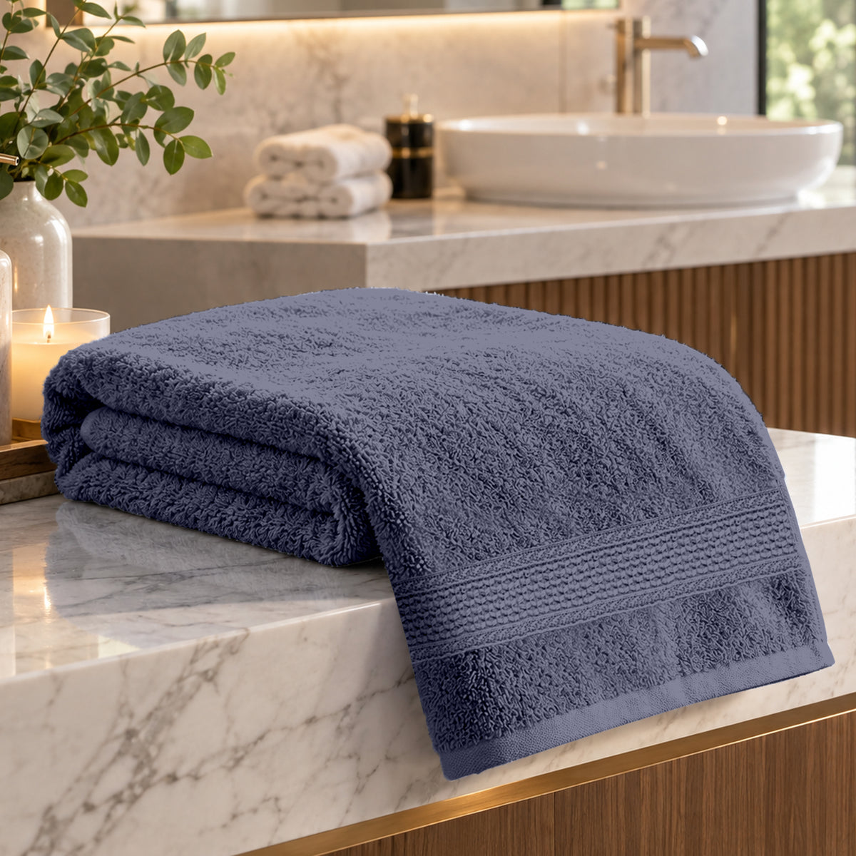 Blue Granite Solid 550 GSM Cotton Bath Towel | 150 × 75 cm