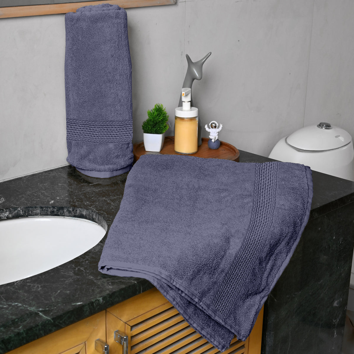 Blue Granite Solid 550 GSM Cotton Bath Towel Set of 2 | 150 × 75 cm