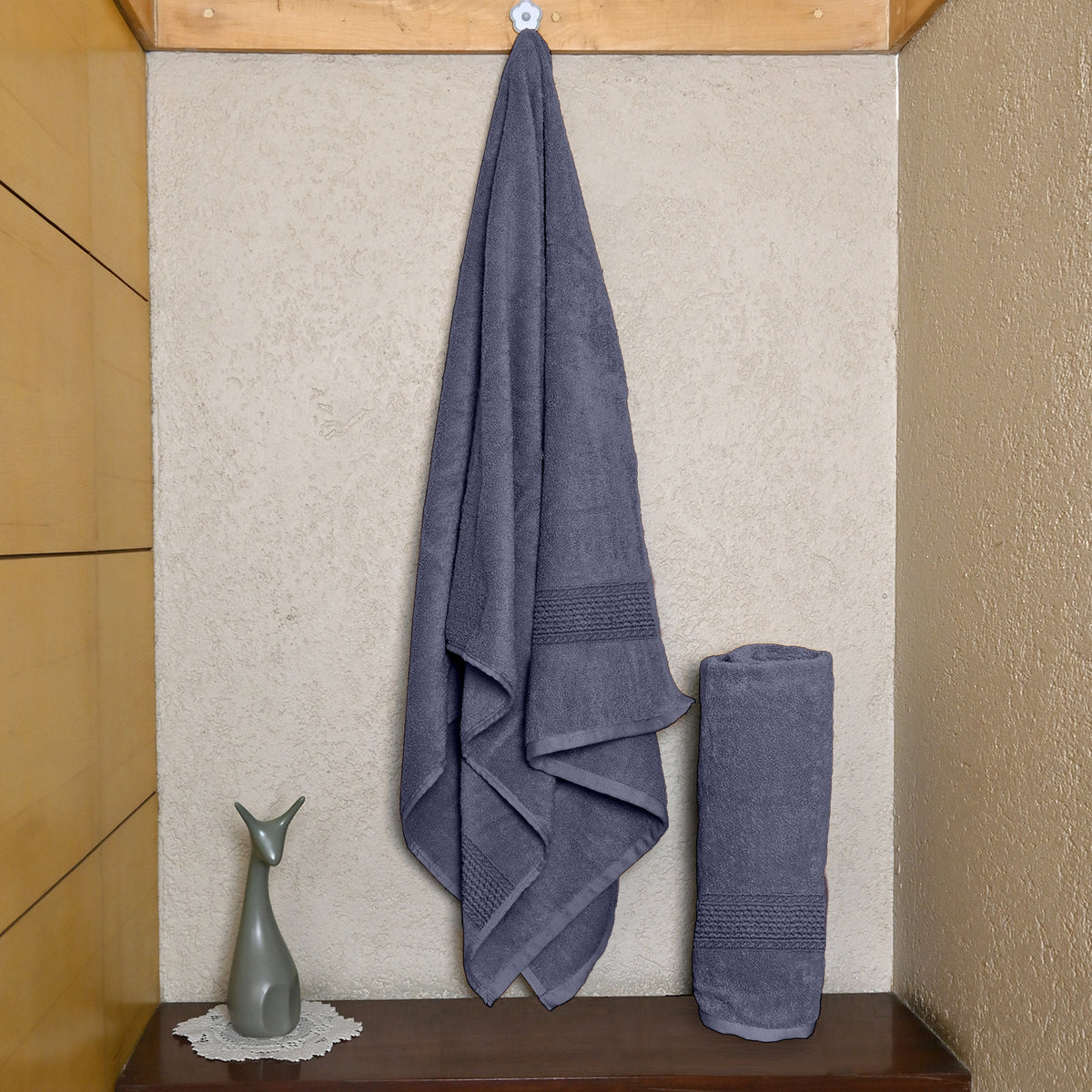 Blue Granite Solid 550 GSM Cotton Bath Towel Set of 2 | 150 × 75 cm