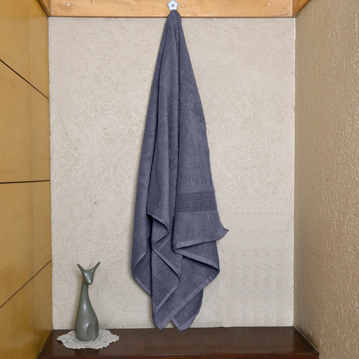 Blue Granite Solid 550 GSM Cotton Bath Towel | 150 × 75 cm