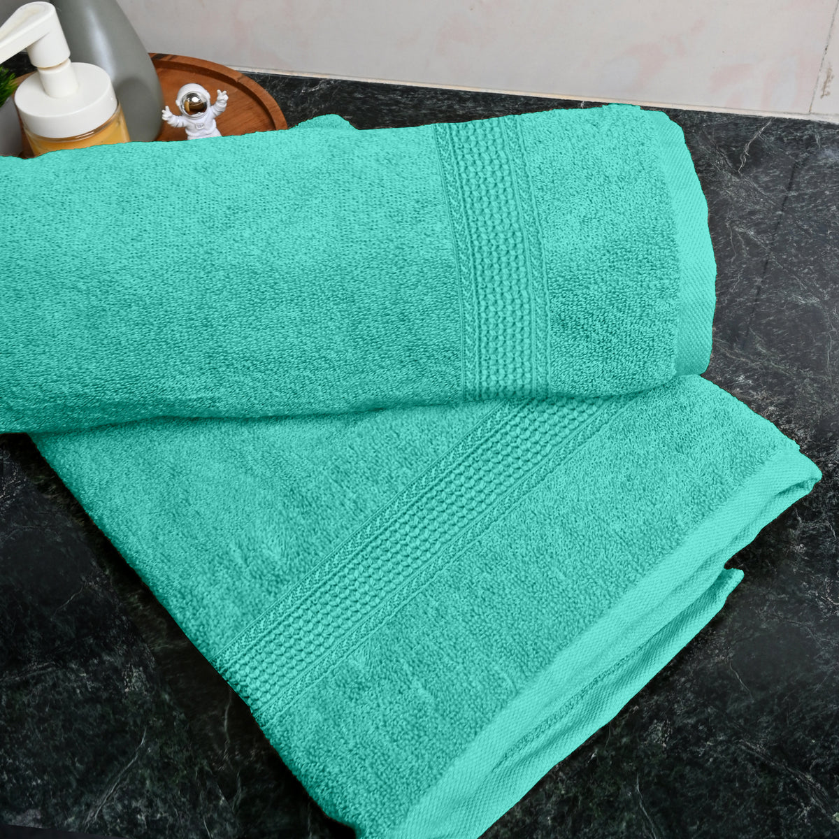 Ice Green Solid Cotton 550 GSM Bath Towel Set of 2 | 150 × 75 cm