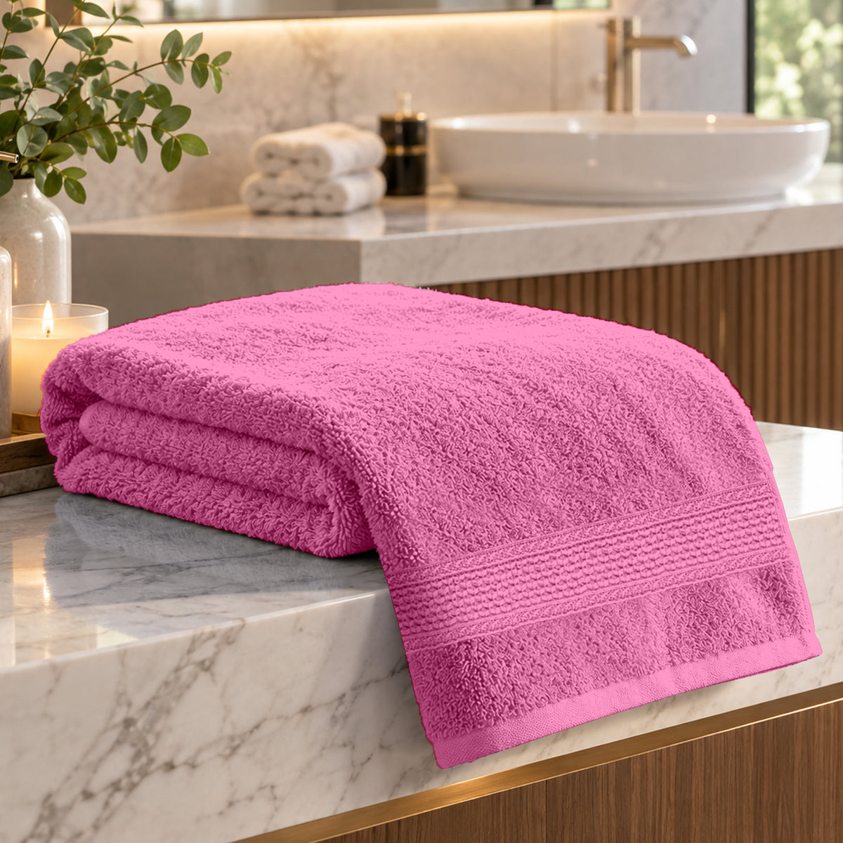 Fuchsia Pink Solid 550 GSM Cotton Bath Towel | 150 × 75 cm