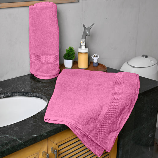 Fuchsia Pink Solid 550 GSM Cotton Bath Towel Set of 2 | 150 × 75 cm