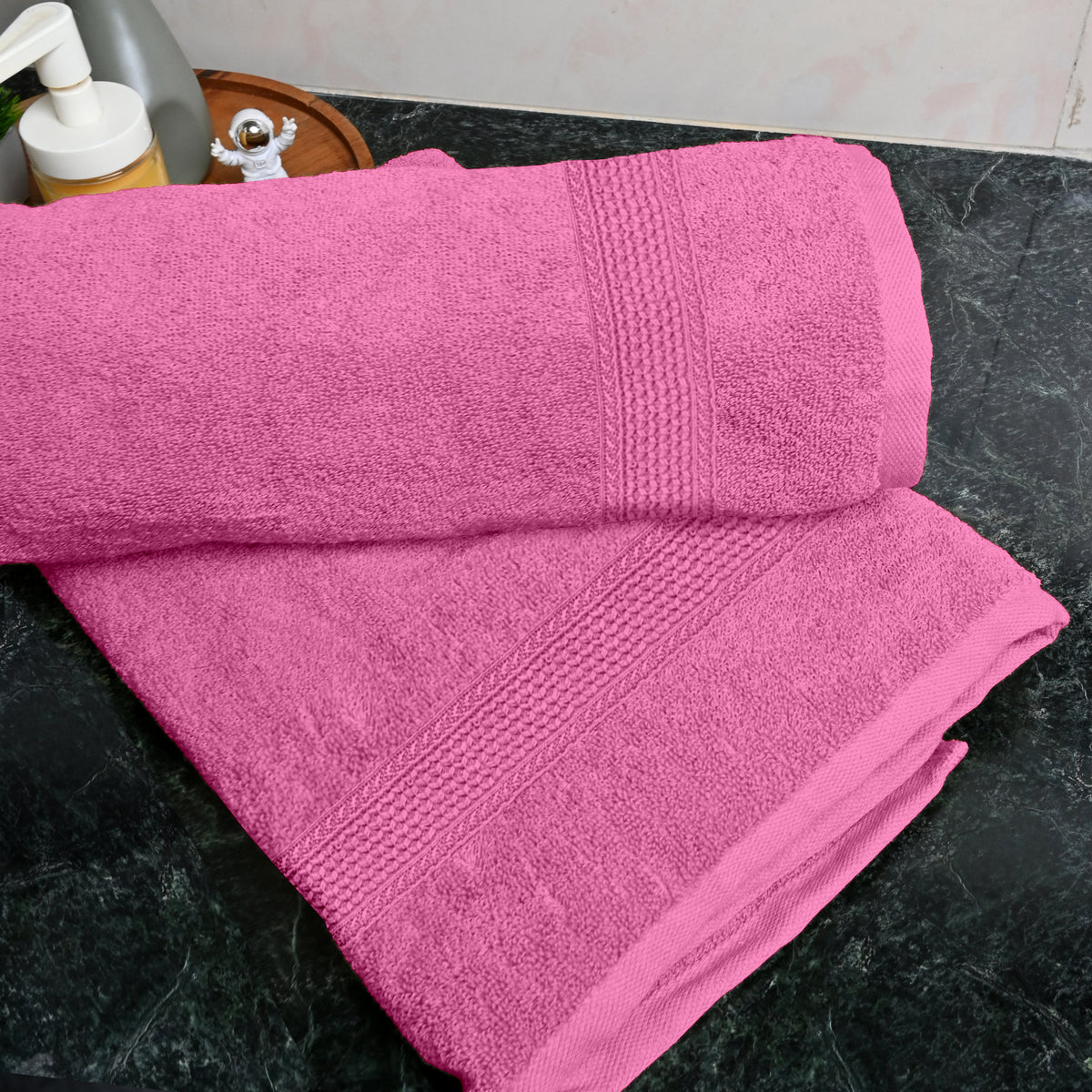 Fuchsia Pink Solid 550 GSM Cotton Bath Towel Set of 2 | 150 × 75 cm