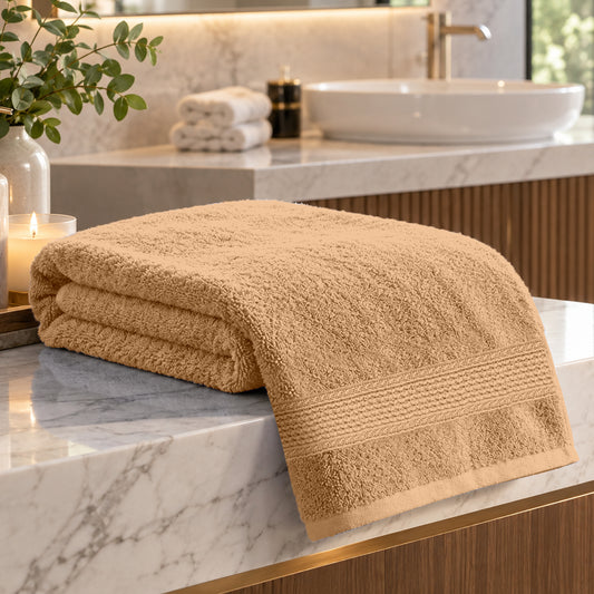 Desert Beige Solid 550 GSM Cotton Bath Towel | 150 × 75 cm