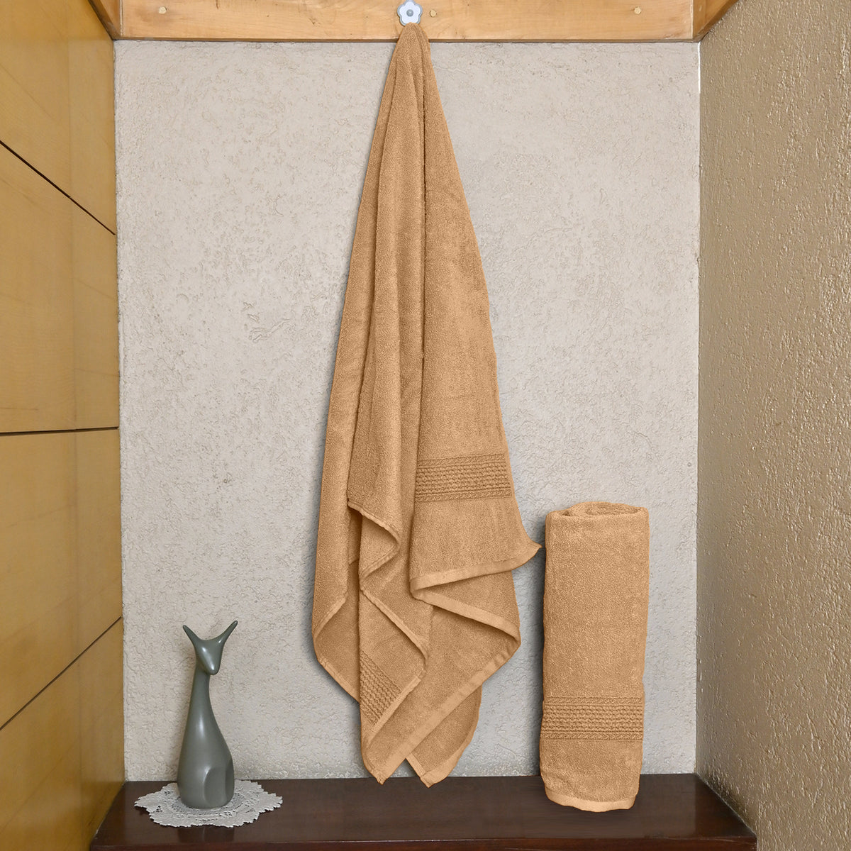 Desert Beige Solid 550 GSM Cotton Bath Towel Set of 2 | 150 × 75 cm