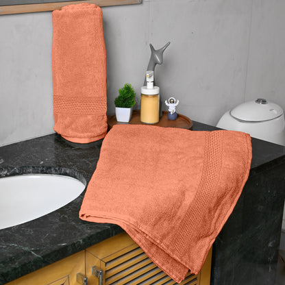 Dusty Orange Solid 550 GSM Cotton Bath Towel Set of 2 | 150 × 75 cm