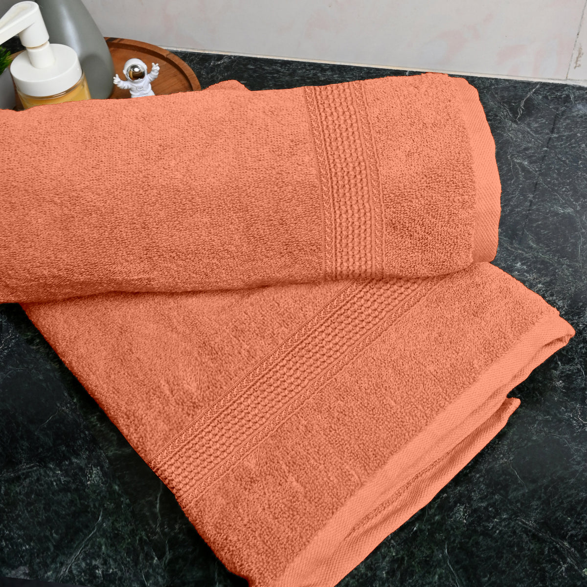 Dusty Orange Solid 550 GSM Cotton Bath Towel Set of 2 | 150 × 75 cm