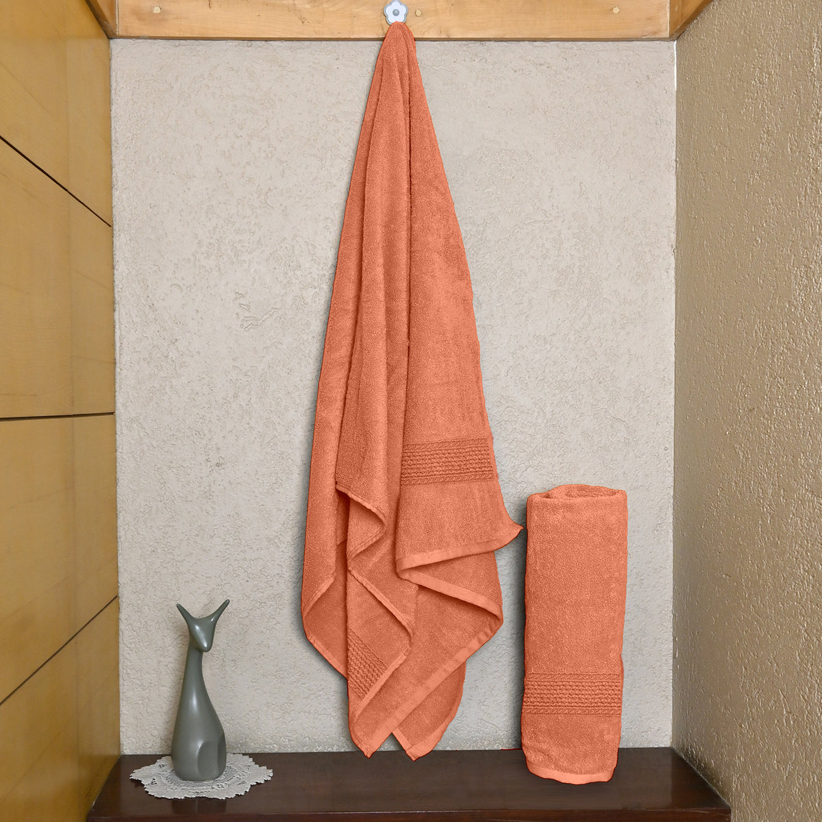 Dusty Orange Solid 550 GSM Cotton Bath Towel Set of 2 | 150 × 75 cm
