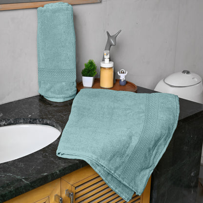 Sea Blue Solid 550 GSM Cotton Bath Towel Set of 2 | 150 × 75 cm