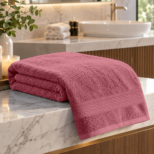 Tea Rose Solid 550 GSM Cotton Bath Towel | 150 × 75 cm