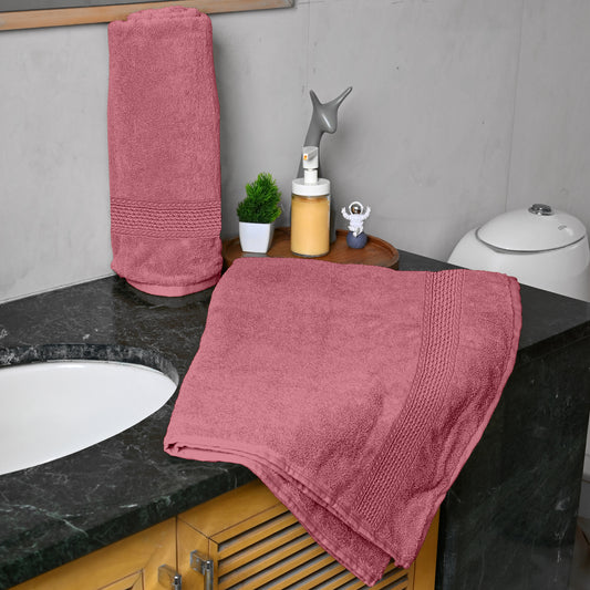 Tea Rose Solid 550 GSM Cotton Bath Towel Set of 2 | 150 × 75 cm