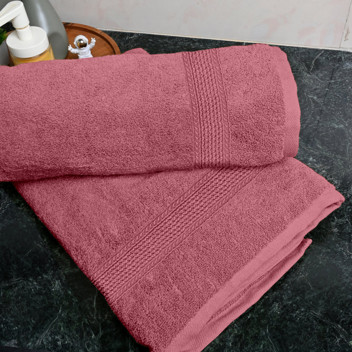 Tea Rose Solid 550 GSM Cotton Bath Towel Set of 2 | 150 × 75 cm