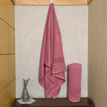 Tea Rose Solid 550 GSM Cotton Bath Towel Set of 2 | 150 × 75 cm