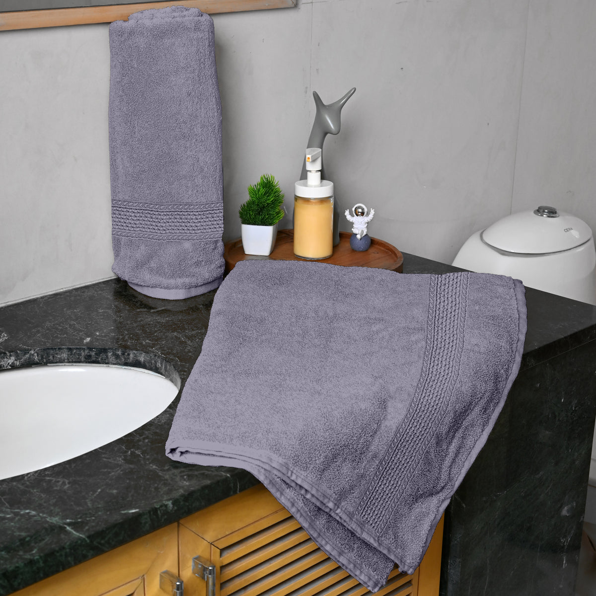 Dapple Grey Solid 550 GSM Cotton Bath Towel Set of 2 | 150 × 75 cm