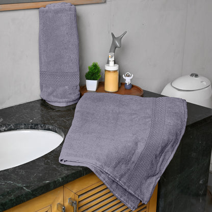 Dapple Grey Solid 550 GSM Cotton Bath Towel Set of 2 | 150 × 75 cm