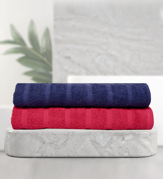 Red And Navy Blue 250 GSM Quick Dry Bath Towel Combo