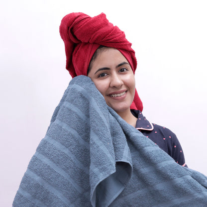 Red & Light Blue 250 GSM Quick Dry Bath Towel Combo