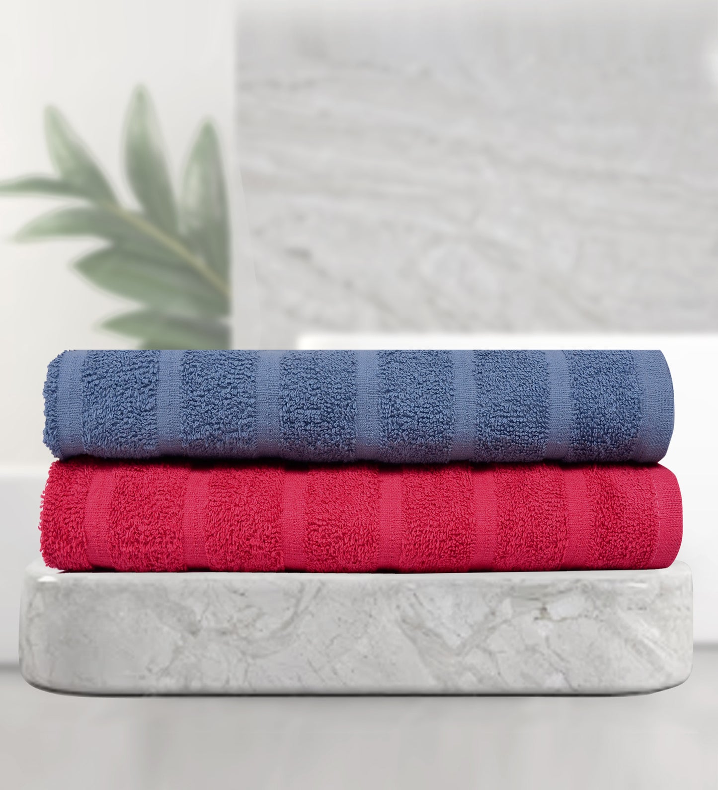 Red and Light Blue 250 GSM Quick Dry Bath Towel Combo