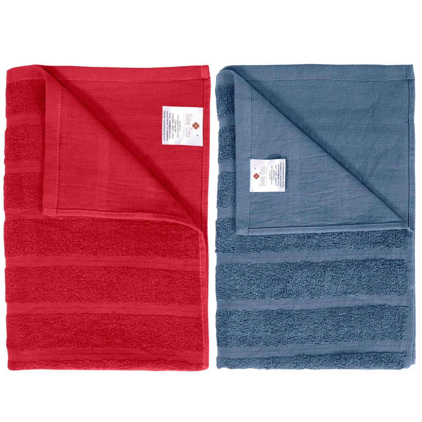 Red & Light Blue 250 GSM Quick Dry Bath Towel Combo