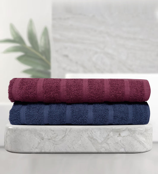 Navy and Burgundy 100% Cotton Quick Dry Bath Towel Combo 250 GSM