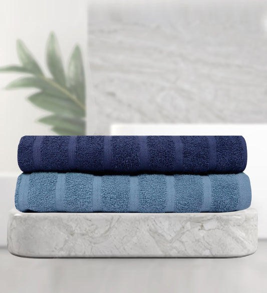 Gray And Blue Water Absorbent Quick Dry Cotton Bath Towel Combo