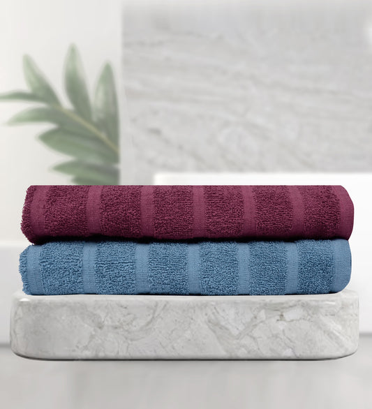 Burgundy and Grey 100% Cotton Set of 2 Combo 250 GSM Quick Dry Bath Towel 