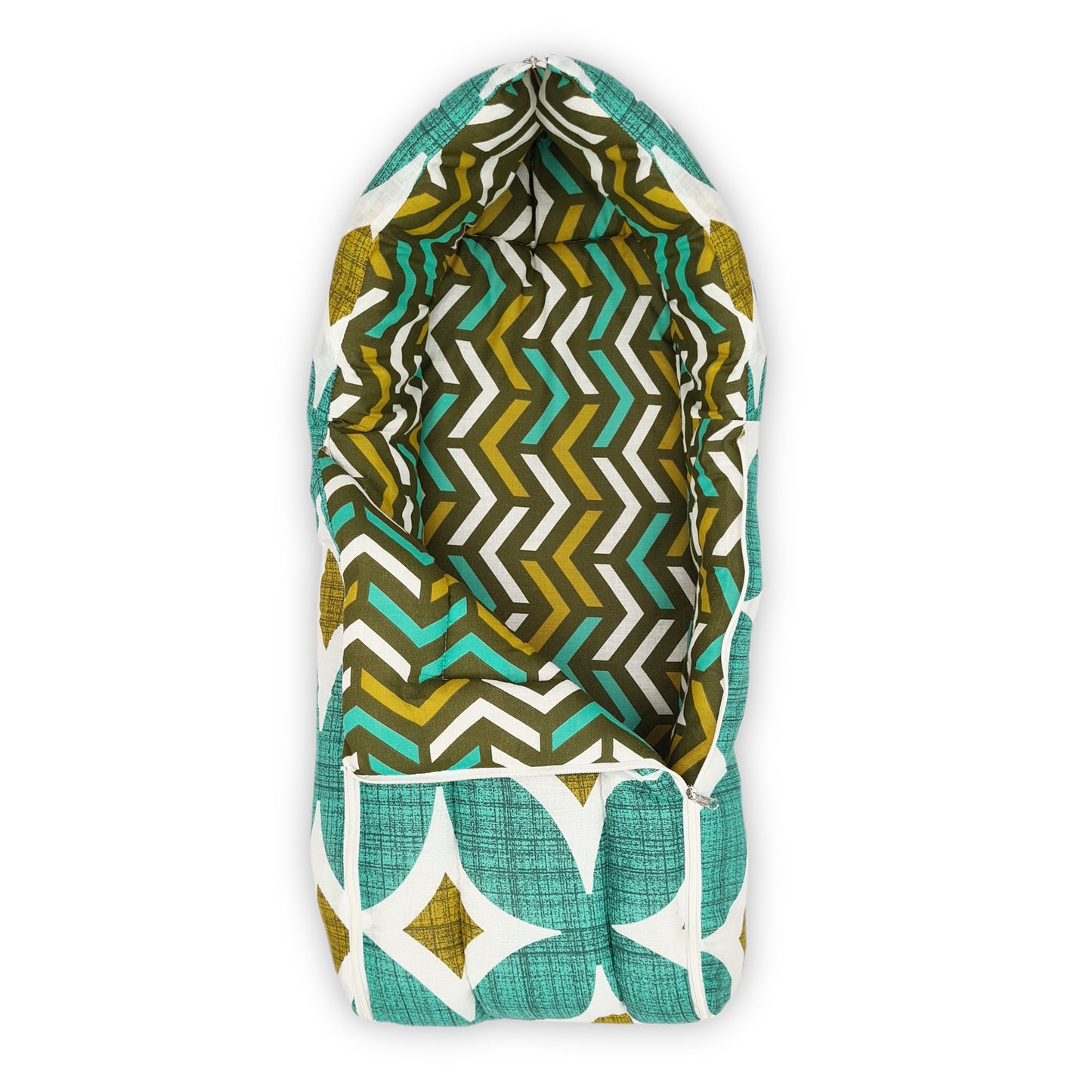 Geometric Green Baby Sleeping Bag & Carry Nest for New Born & Infants (0-4 Months)