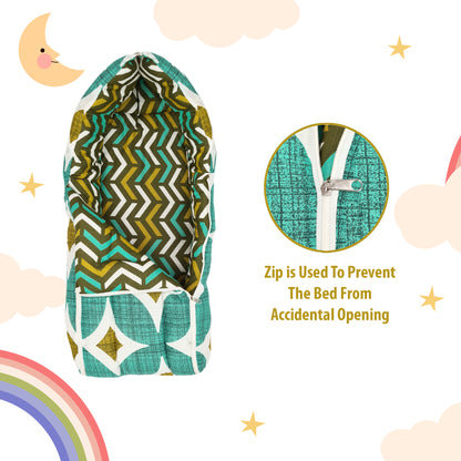 Geometric Green Baby Sleeping Bag & Carry Nest for New Born & Infants (0-4 Months)