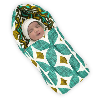 Geometric Green Baby Sleeping Bag & Carry Nest for New Born & Infants (0-4 Months)