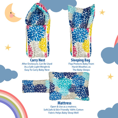 Floral Multicolor Baby Sleeping Bag & Carry Nest for New Born & Infants (0-4 Months)