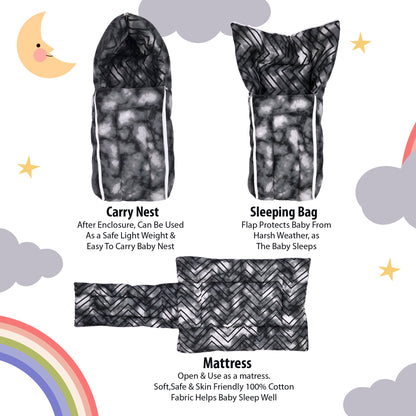 Abstract Gray Baby Sleeping Bag & Carry Nest for New Born & Infants (0-4 Months)