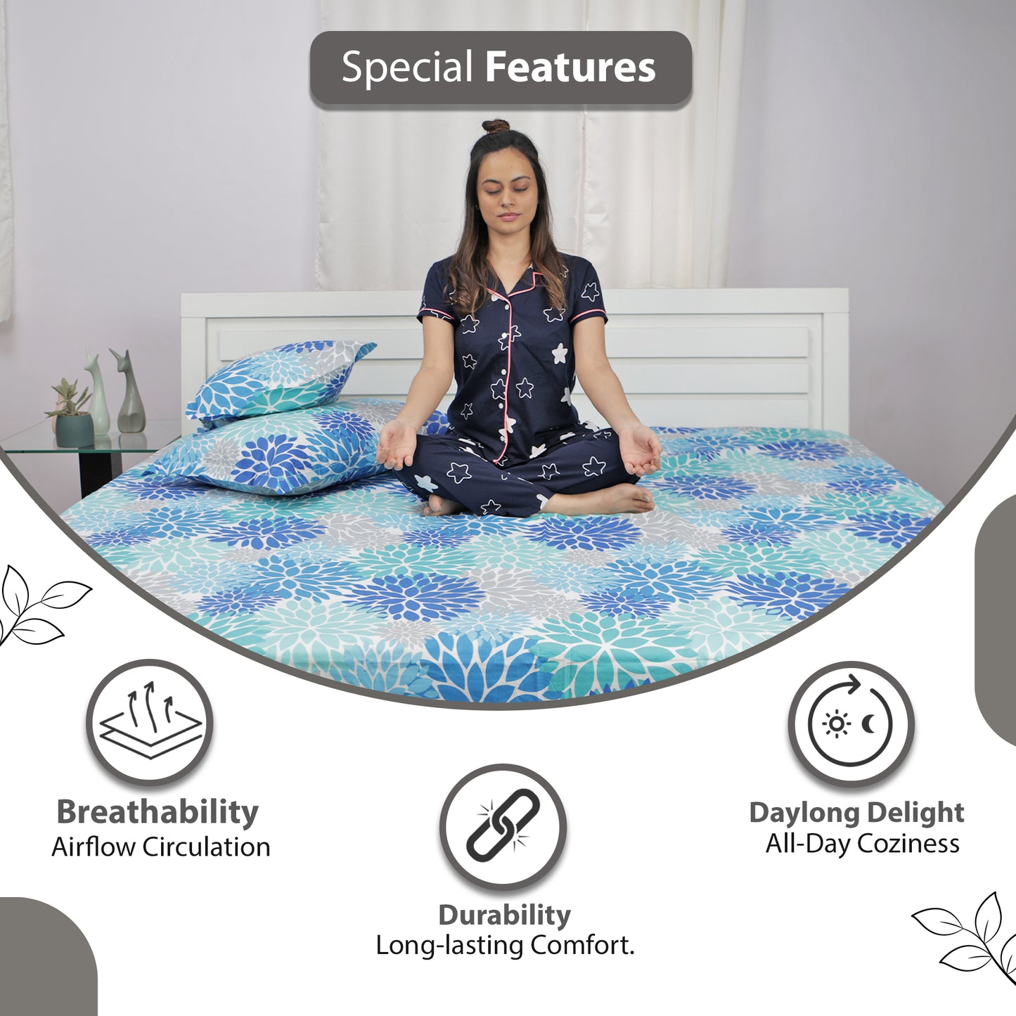 Silhouette Leaves Combo Bedsheet for Single and Double Bed