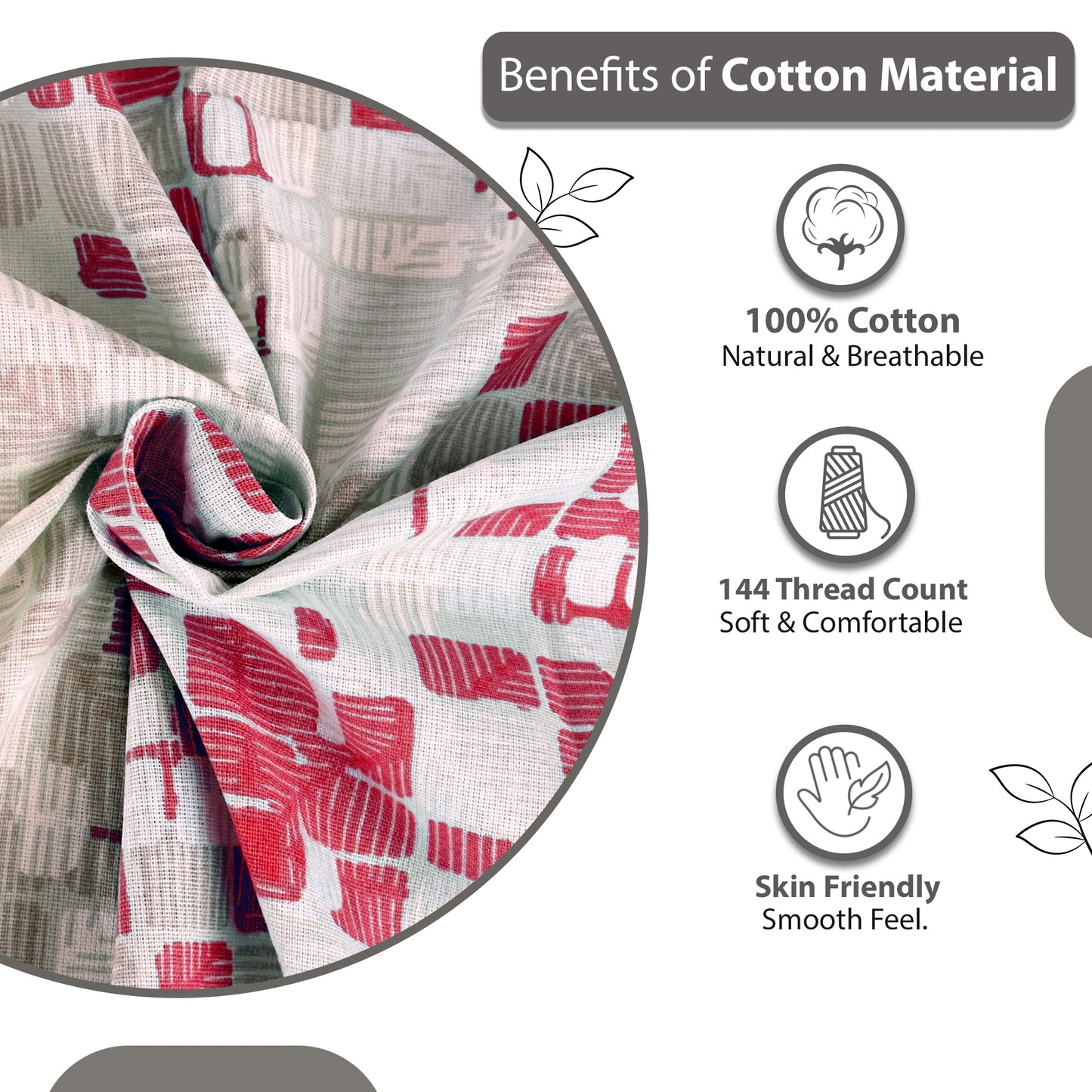 Red & Grey Mosaic Bloom 144 TC Cotton Double Bedsheet With 2 Pillowcovers