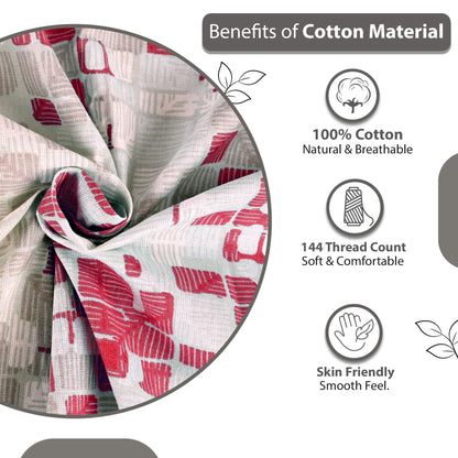 Red & Grey Mosaic Bloom 144 TC Cotton Double Bedsheet With 2 Pillowcovers