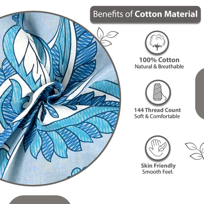 Blue Shades Regal Paisley 144 TC Cotton Double Bedsheet With 2 Pillowcovers