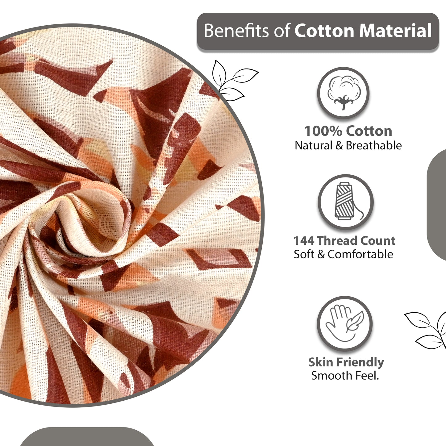 Beige & Maroon Floral Leaf 144 TC Cotton Double Bedsheet With 2 Pillowcovers