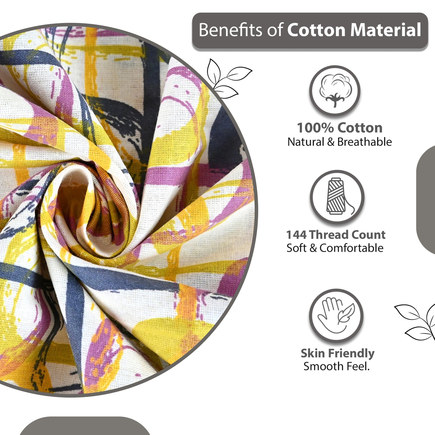 Spectra Yellow Abstract Weave 144 TC Cotton Double Bedsheet With 2 Pillowcovers