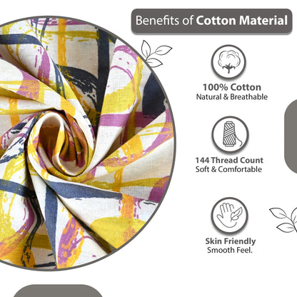 Spectra Yellow Abstract Weave 144 TC Cotton Double Bedsheet With 2 Pillowcovers