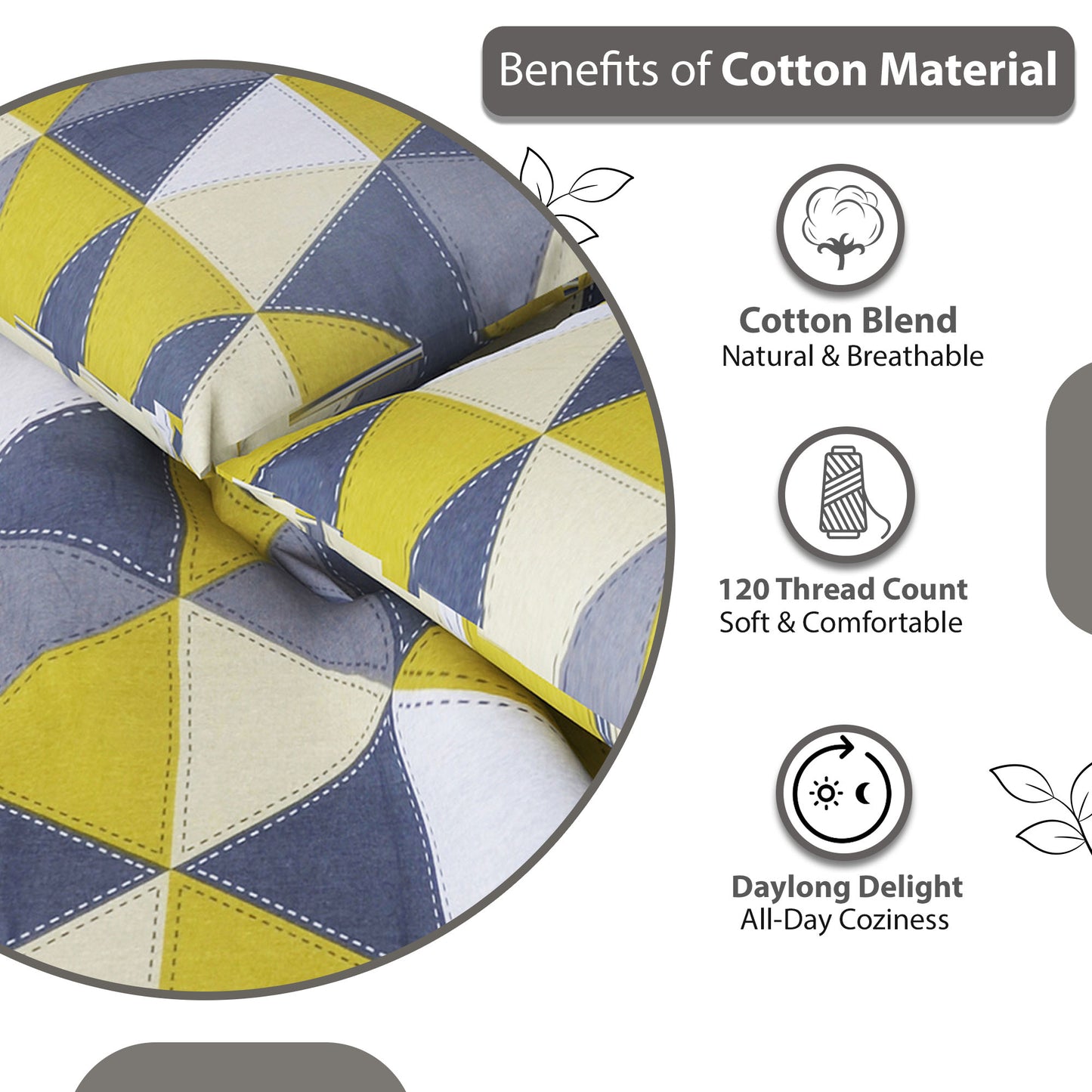 Gold Grey Geometric 144 TC Polycotton Single Bedsheet With 1 Pillowcover