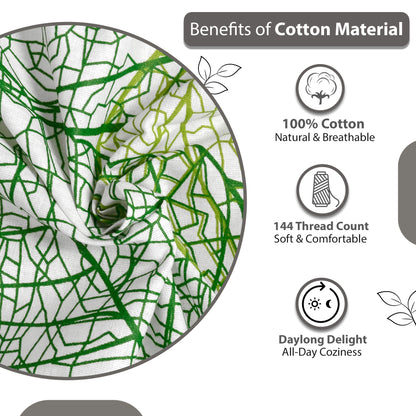 Sage Green Floral 144 TC Cotton Double Bedsheet With 2 Pillowcovers