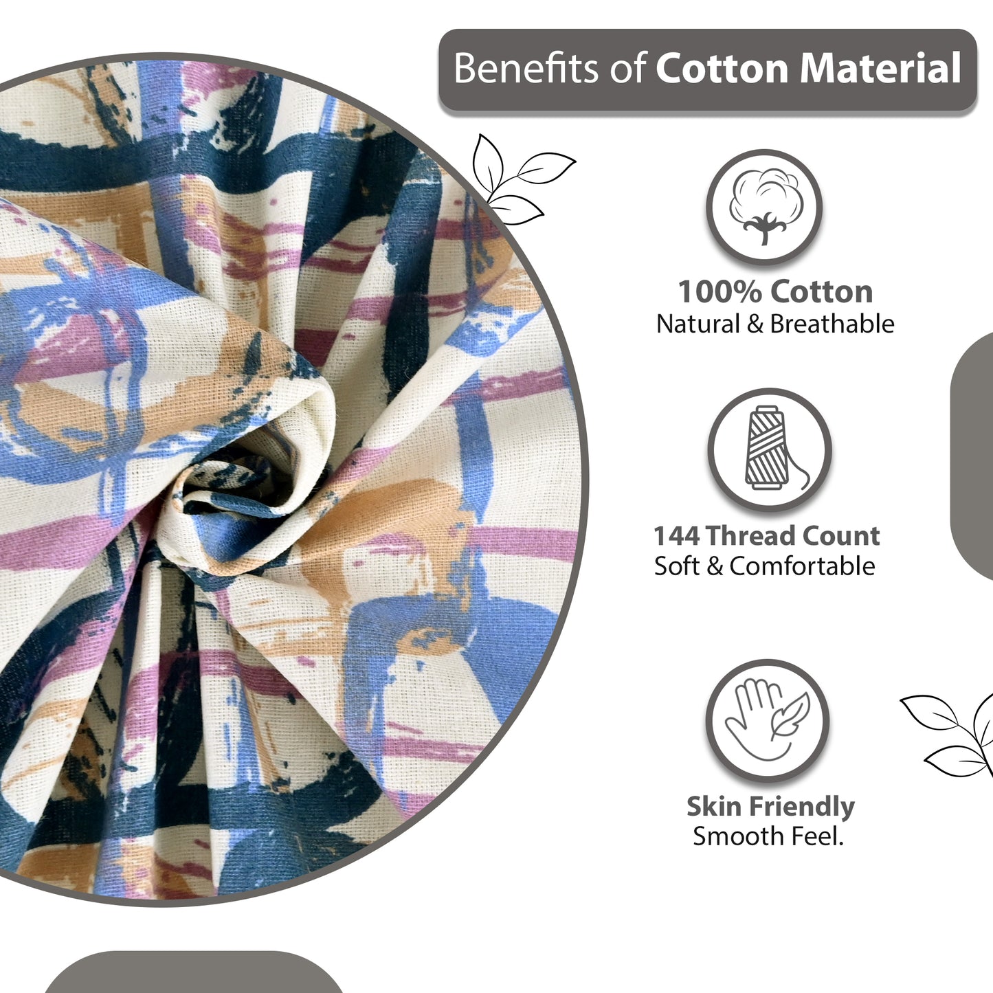 Spectra Blue Abstract Weave 144 TC Cotton Double Bedsheet With 2 Pillowcovers