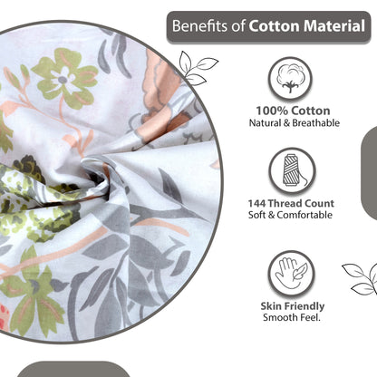Vintage Floral 100% Cotton Bedsheet for Single Bed- Peach