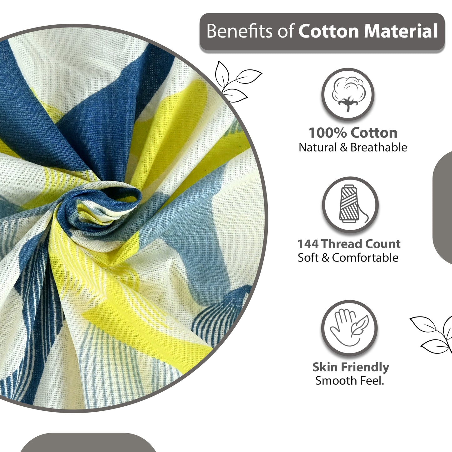 Navy & Yellow Azure Bloom 144 TC Cotton Double Bedsheet With 2 Pillowcovers