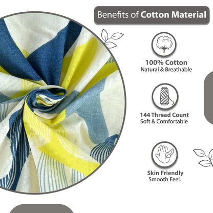 Navy & Yellow Azure Bloom 144 TC Cotton Double Bedsheet With 2 Pillowcovers