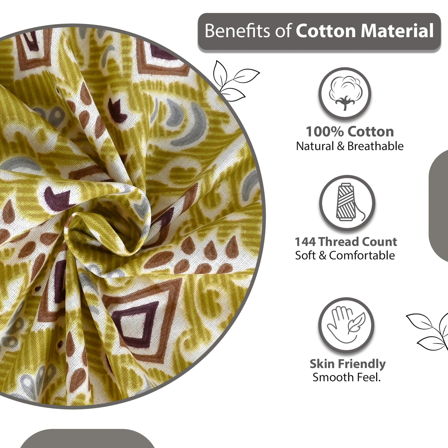 Yellow Ikat Diamond 144 TC Cotton Double Bedsheet With 2 Pillowcovers