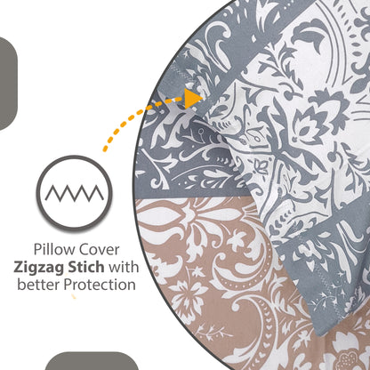 Grey & Blue Floral 144 TC Cotton Single Bedsheet With 1 Pillowcover